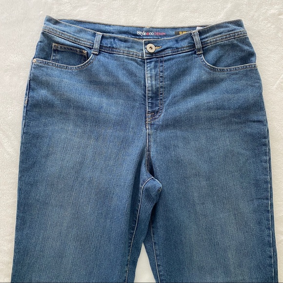 Plus Size 14 Jeans Blue Style & Co Denim, Slim Leg Hi-Rise EUC - Picture 6 of 13